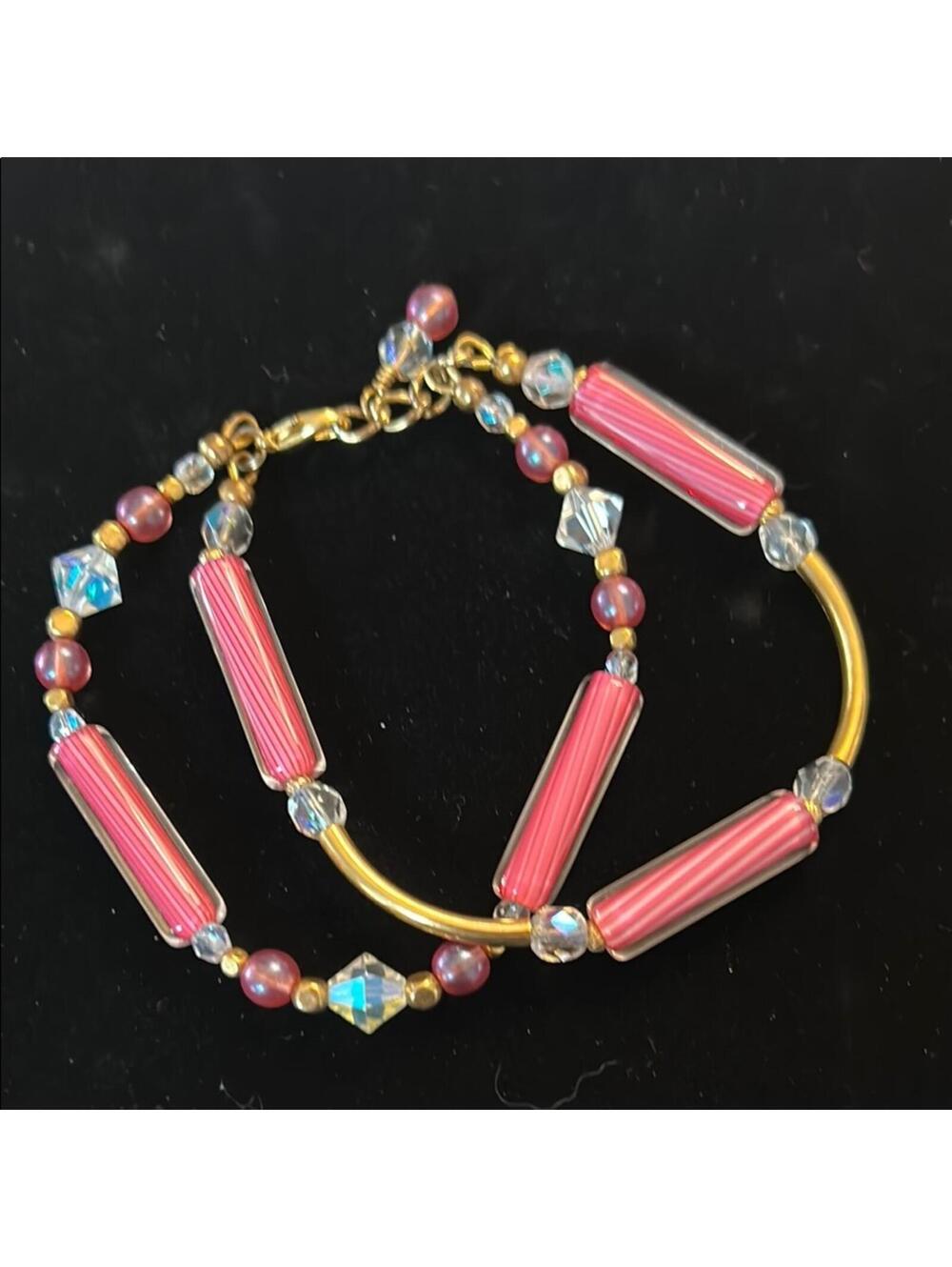 Pink and Gold Beaded Bracelet
